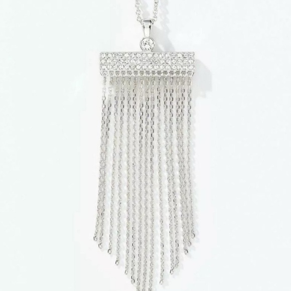Elegant Touchstone Crystal Silver Tassel Necklace - Picture 1 of 9